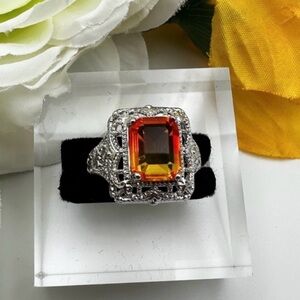 Orange Tourmaline Gemstone Antiqued Setting Ring NEW!